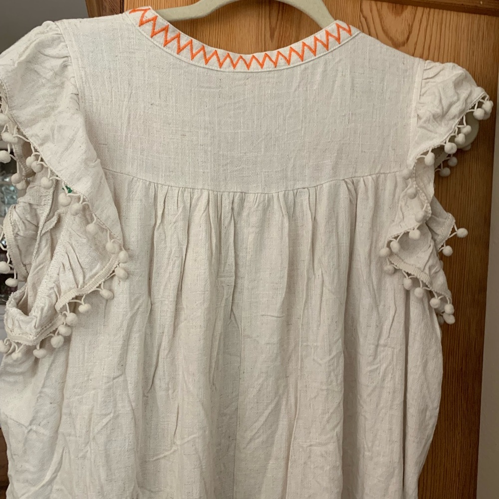 NWT Umgee Cream Embroidered Boho Peasant Top with Orange Green Pink Accents - Picture 9 of 10